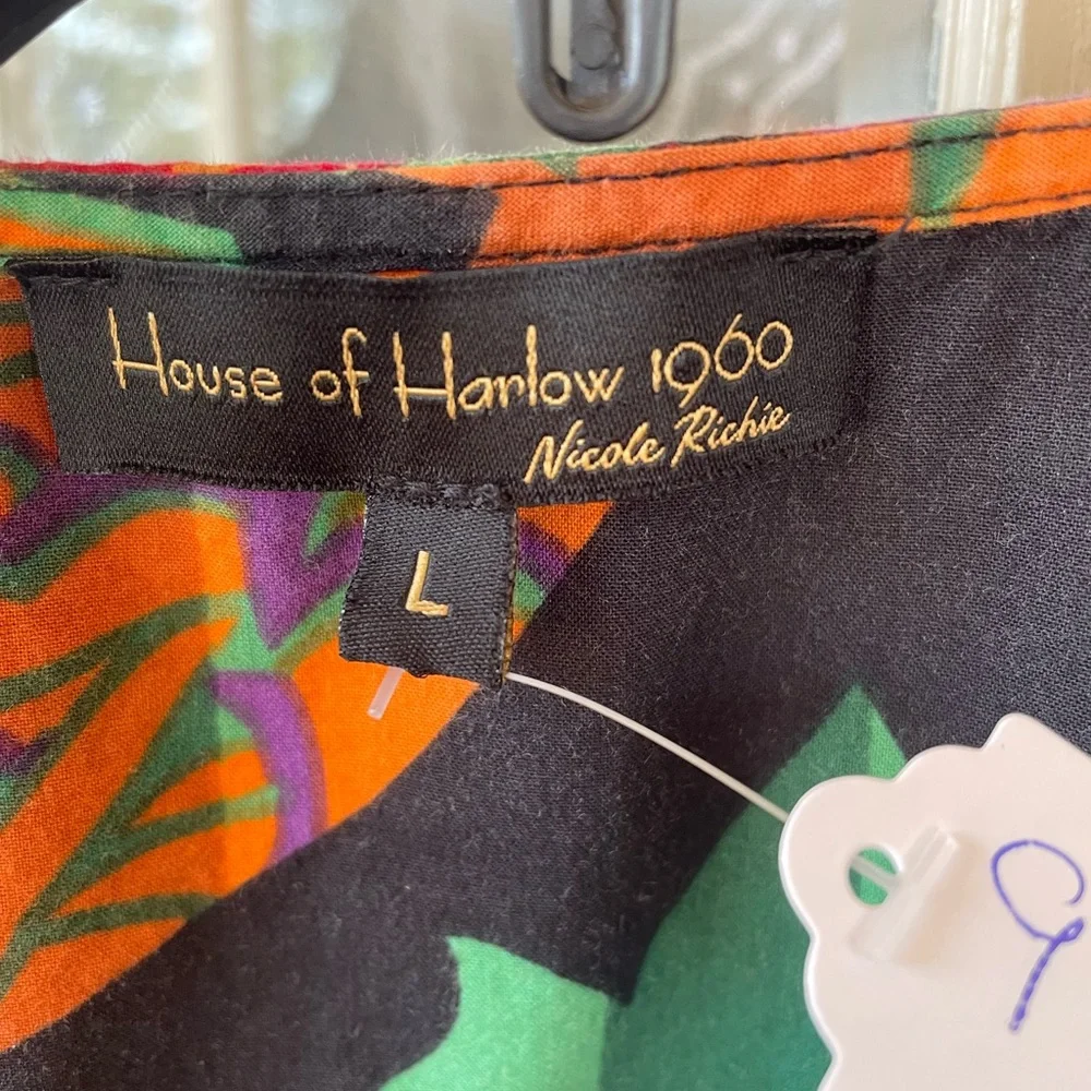 House of Harlow 1960 Size L 🌺 Bold Tropical Ruffle Sleeve Blouse Nicole Richie - Picture 2 of 5